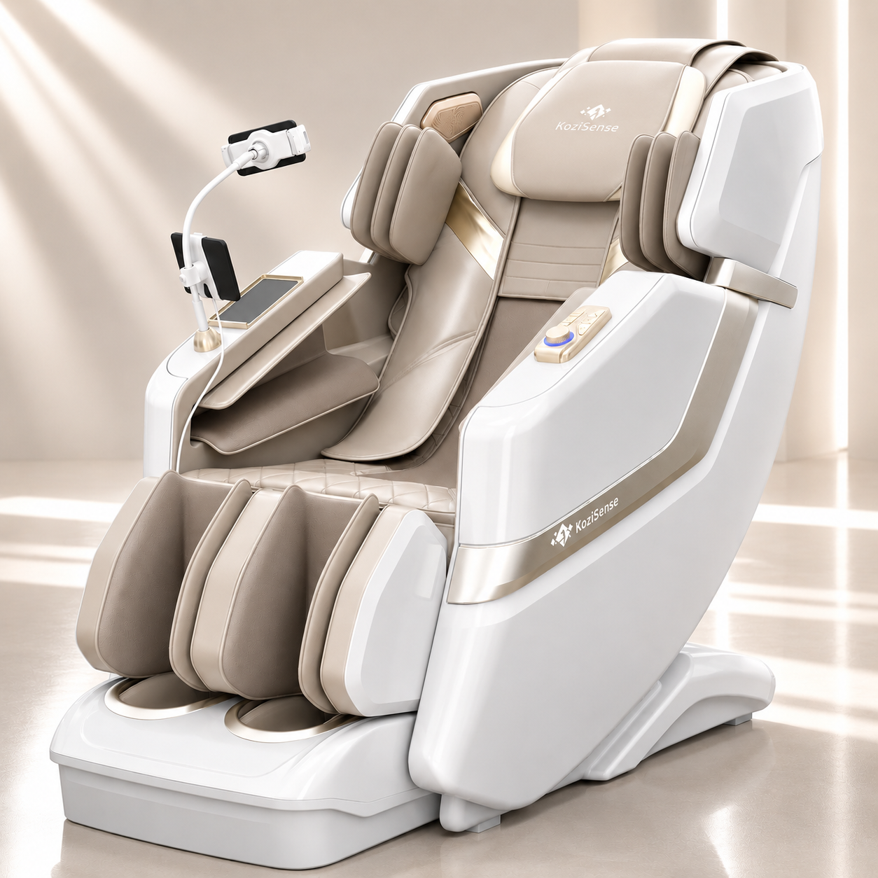 KoziSense KZ-313 Heated Jade Stone Massage Chair | 3D Full Body| Zero Gravity| Back Pain Relief| Heat Therapy (White)
